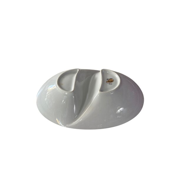 Sango Fine China Pallas Pattern Divided Vegetable Bowl Silver Rim Dinnerware - Picture 2 of 5